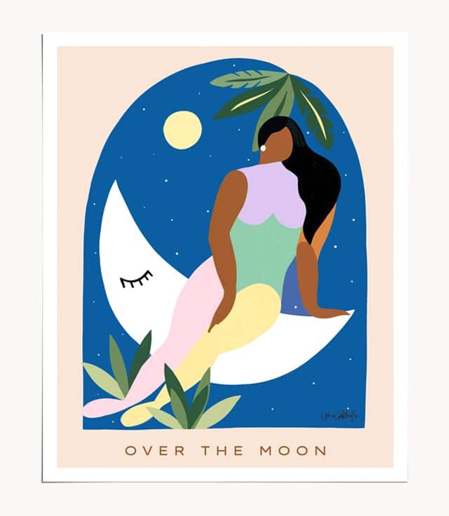 Over The moon bohemian art print by artist Uma Gokhale | Save the Tropics | Free shipping worldwide