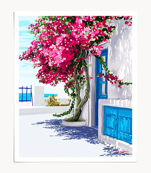 Shop The Greece View Art Print by artist Uma Gokhale 83 Oranges artist-designed unique wall art & home décor