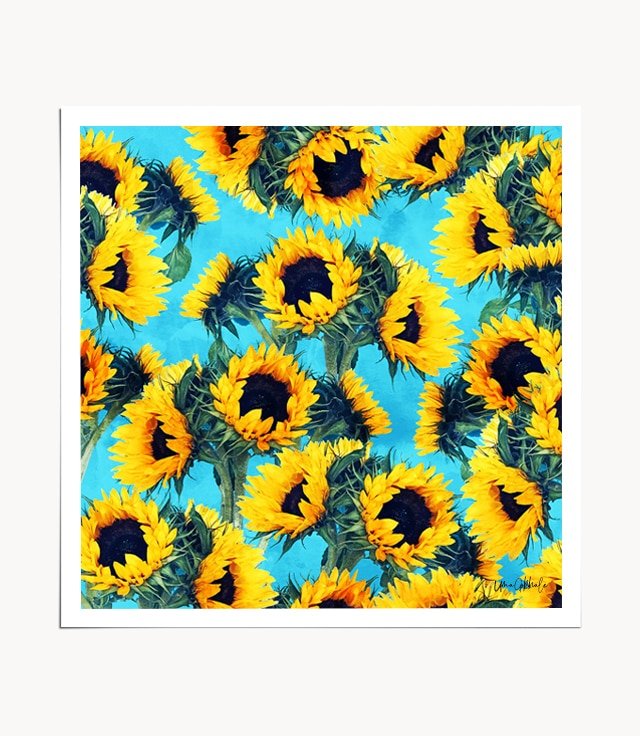 Shop Sunflowers & Sky Art Print by artist Uma Gokhale 83 Oranges artist-designed unique wall art & home décor