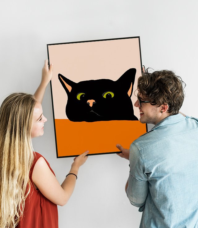 Shop The Curious Cat, Black Cat, Funny Pets, Kitten, Cute Animals, Bohemian Eclectic Painting Art Print by artist Uma Gokhale 83 Oranges artist-designed unique wall art & home décor