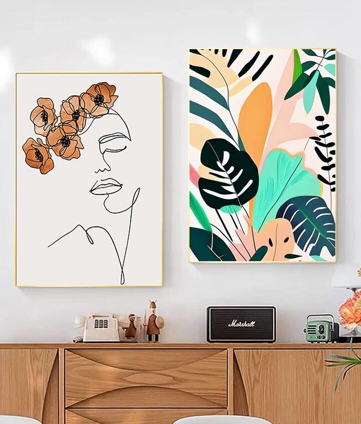 Shop Pastello, Tropical Pastel Jungle, Botanical Neutral Muted Colors, Nature Plants Drawing Monstera, Exotic Bohemian Summer Art Print by artist Uma Gokhale 83 Oranges artist-designed unique wall art & home décor