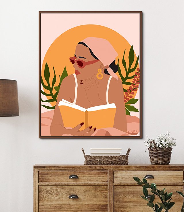 Shop Bohemian Summer, Modern Boho Girl Reader, Books Read Self-care Self-love, Travel Hippie Nomad Black Woman Art Print by artist Uma Gokhale 83 Oranges artist-designed unique wall art & home décor