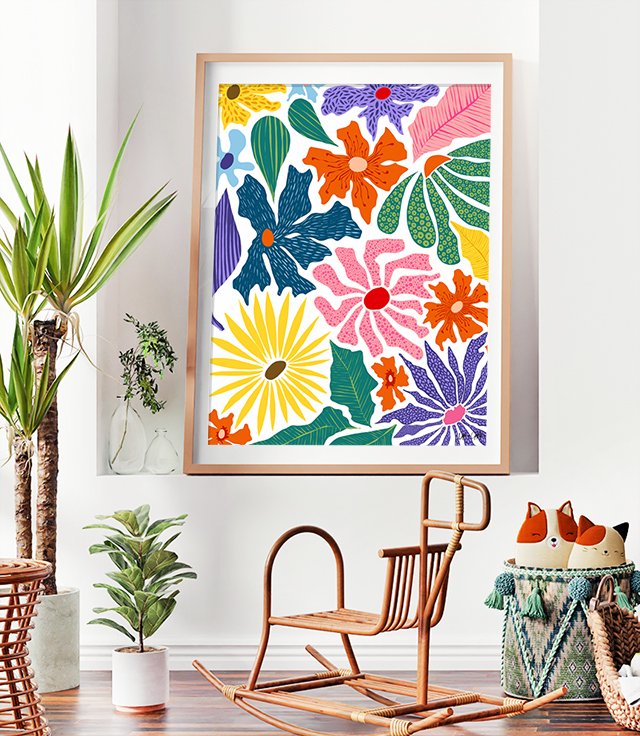 Shop The Happy Garden, Colorful Floral Art Print