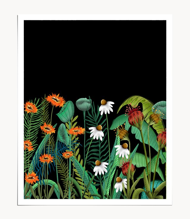 Shop Dark Desires, Botanical Floral Nature Vintage Illustration, Eclectic Pop of Color Plants, Bohemian Boho Garden Art Print by artist Uma Gokhale 83 Oranges artist-designed unique wall art & home décor