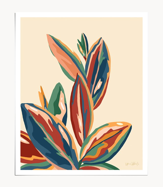 Shop Mediterranean Botanical, Vintage Nature Plants Tropical Nature, Bohemian Eclectic Colorful Leaves Jungle Garden Art Print by artist Uma Gokhale 83 Oranges artist-designed unique wall art & home décor