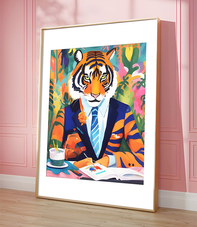 Shop Tiger In a Suit Art Print by artist Uma Gokhale 83 Oranges artist-designed unique wall art & home décor