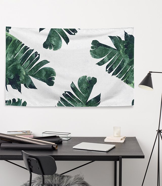 Banana leaves tropical watercolor wall tapestry by 83 Oranges home decor & living art by artist Uma Gokhale India