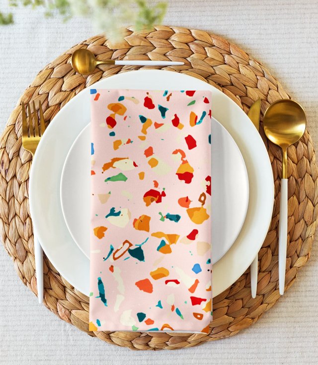 Blush terrazzo cloth napkins artist-designed homewares by 83 Oranges curated by artist Uma Gokhale India