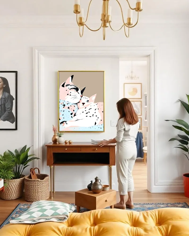 Shop Cats Kittens Terrazzo Painting Art Print, Canvas Print & Fabric Print - exclusively available at 83oranges.com by artist Uma Gokhale India