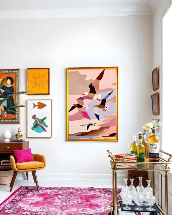Shop Soaring Silhouettes Seagulls Art Print, Canvas Print & Fabric Print - exclusively available at 83oranges.com by artist Uma Gokhale India