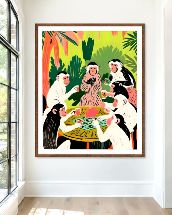 Shop Monkey poker & Royal Flush Art Print, Canvas Print, Commercial digital license & Instant download printable - exclusively available at 83oranges.com by artist Uma Gokhale India