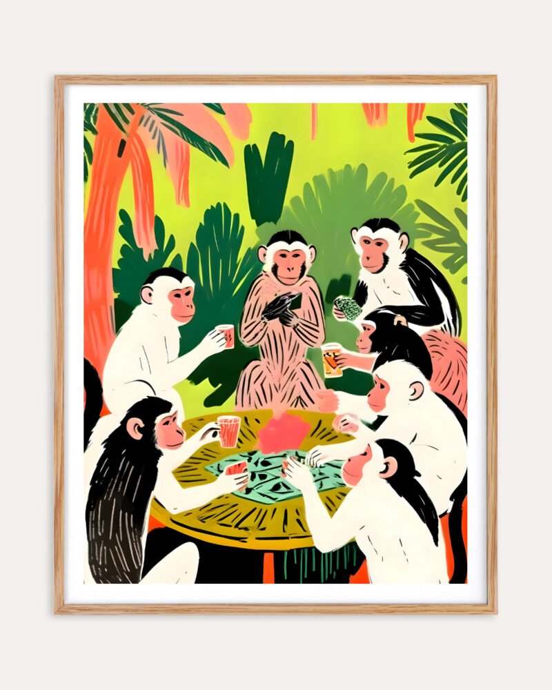 Shop Monkey poker & Royal Flush Art Print, Canvas Print, Commercial digital license & Instant download printable - exclusively available at 83oranges.com by artist Uma Gokhale India