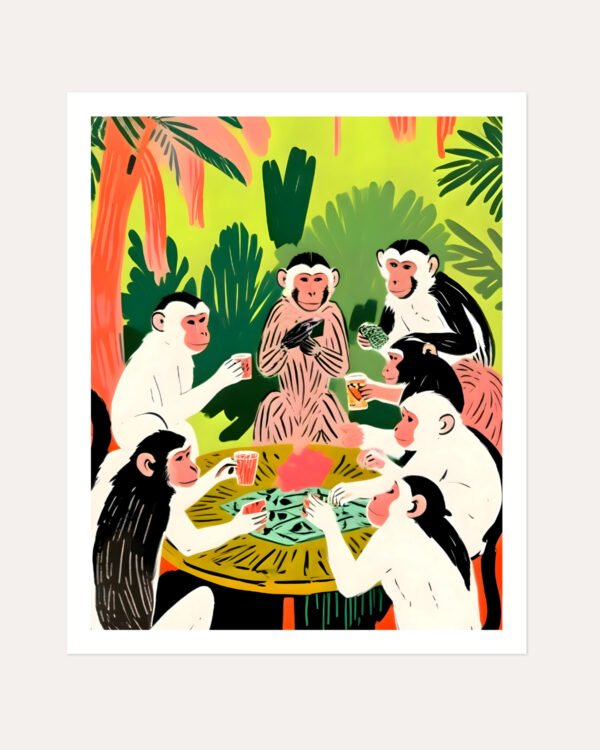 Shop Monkey poker & Royal Flush Art Print, Canvas Print, Commercial digital license & Instant download printable - exclusively available at 83oranges.com by artist Uma Gokhale India