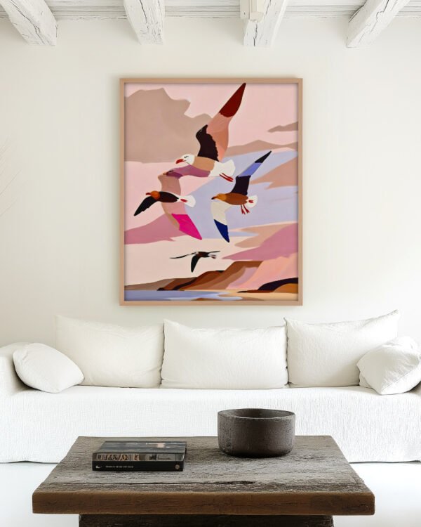 Shop Soaring Silhouettes Seagulls Art Print, Canvas Print, Commercial digital license & Instant download printable - exclusively available at 83oranges.com by artist Uma Gokhale India