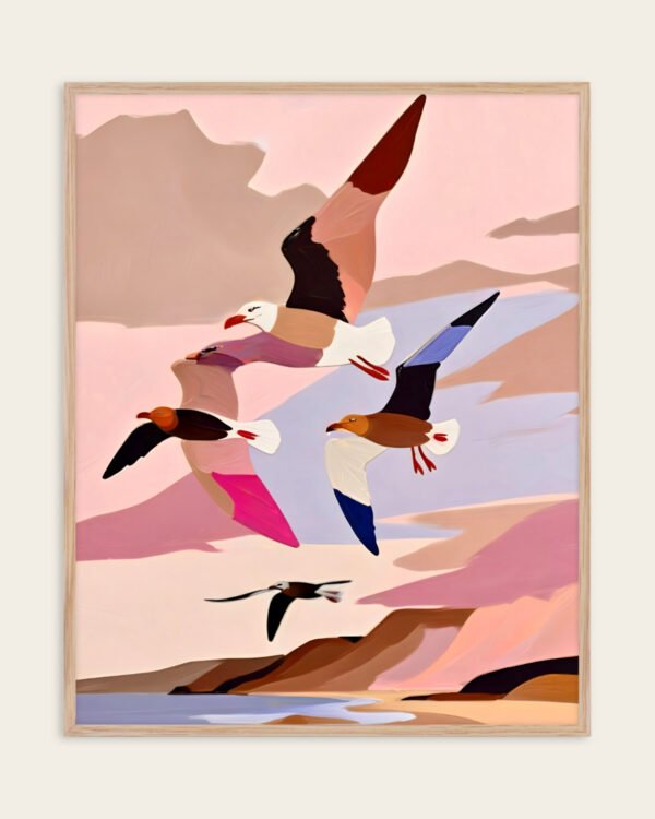 Shop Soaring Silhouettes Seagulls Art Print, Canvas Print, Commercial digital license & Instant download printable - exclusively available at 83oranges.com by artist Uma Gokhale India