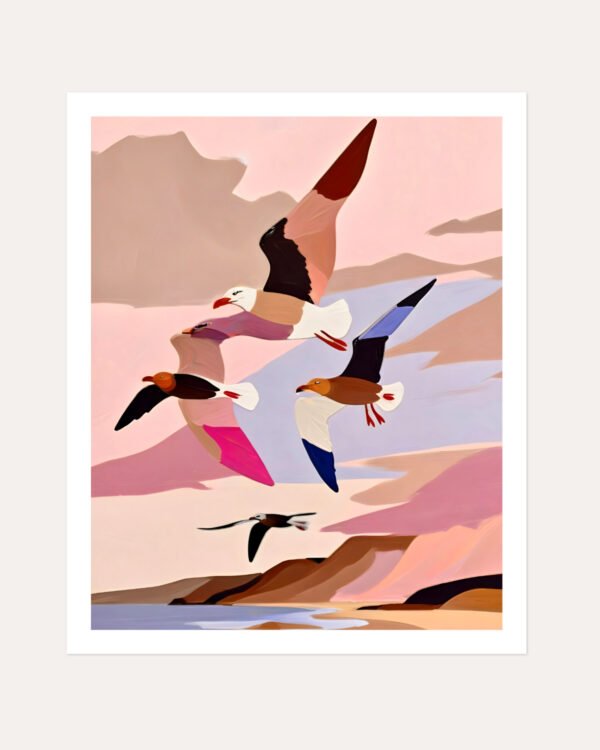 Shop Soaring Silhouettes Seagulls Art Print, Canvas Print, Commercial digital license & Instant download printable - exclusively available at 83oranges.com by artist Uma Gokhale India