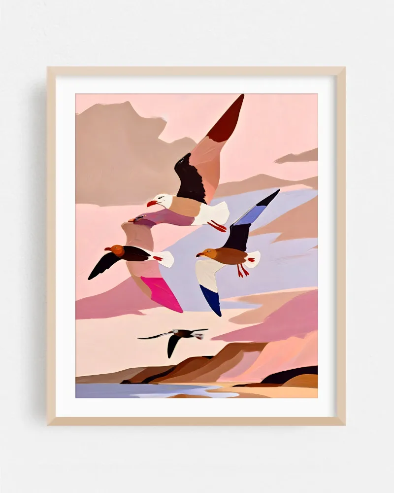 Shop Soaring Silhouettes Seagulls Art Print, Canvas Print & Fabric Print - exclusively available at 83oranges.com by artist Uma Gokhale India