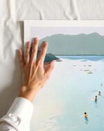 Shop summer beach coast swim scenic landscape nature painting small batch graphic Art Print, Canvas Print, Commercial digital license & Instant download printable - exclusively available at 83oranges.com by artist Uma Gokhale India