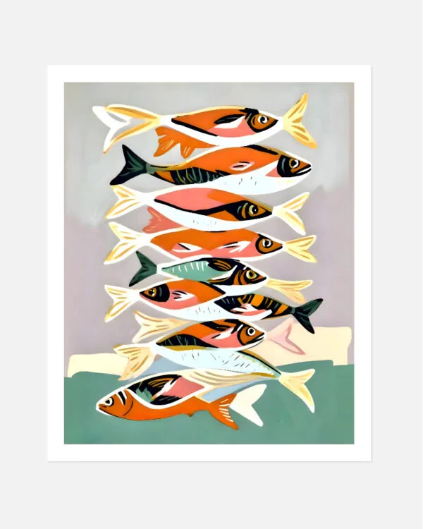Shop Sardines meet up fish painting small batch graphic Art Print, Canvas Print & Fabric Print - exclusively available at 83oranges.com by artist Uma Gokhale India
