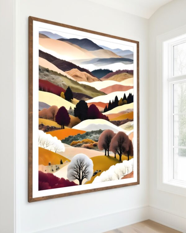 Shop abstract autumn winter mountain collage nature landscape small batch graphic Art Print, Canvas Print, Commercial digital license & Instant download printable - exclusively available at 83oranges.com by artist Uma Gokhale India