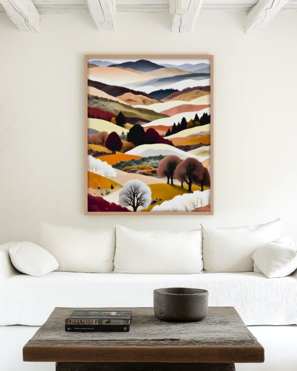 Shop abstract autumn winter mountain collage nature landscape small batch graphic Art Print, Canvas Print, Commercial digital license & Instant download printable - exclusively available at 83oranges.com by artist Uma Gokhale India