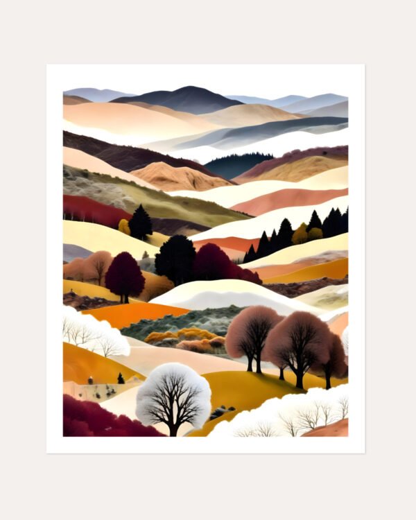 Shop abstract autumn winter mountain collage nature landscape small batch graphic Art Print, Canvas Print, Commercial digital license & Instant download printable - exclusively available at 83oranges.com by artist Uma Gokhale India