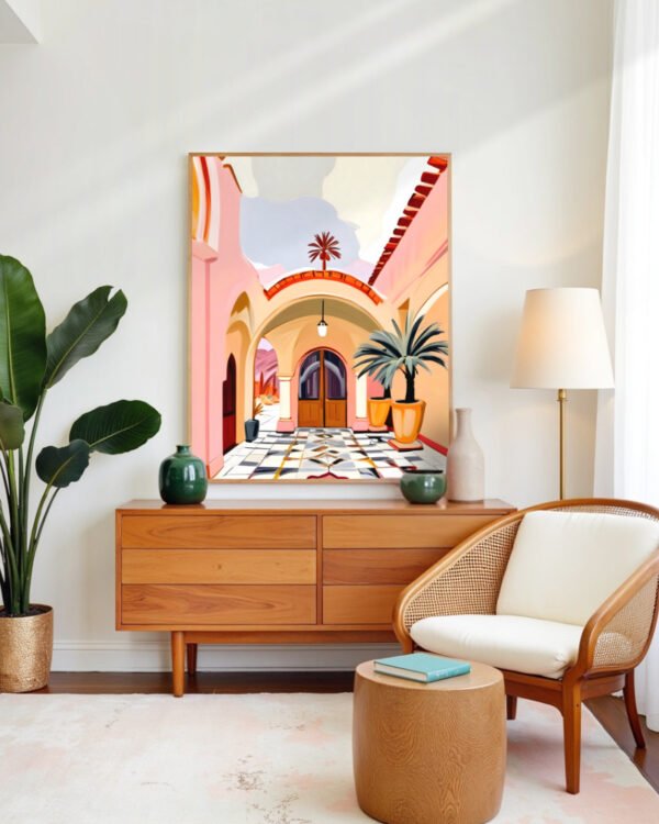 Shop Turkish courtyard architecture pastel building painting small batch graphic Art Print, Canvas Print & Fabric Print - exclusively available at 83oranges.com by artist Uma Gokhale India