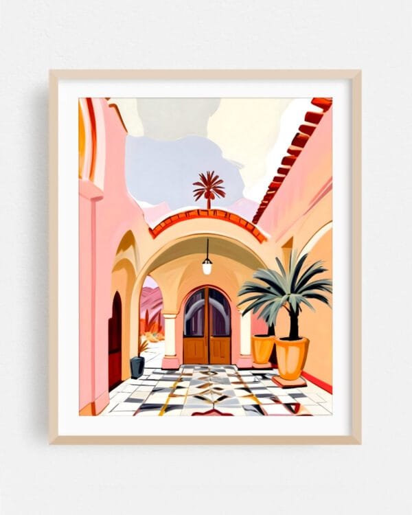 Shop Turkish courtyard architecture pastel building painting small batch graphic Art Print, Canvas Print & Fabric Print - exclusively available at 83oranges.com by artist Uma Gokhale India