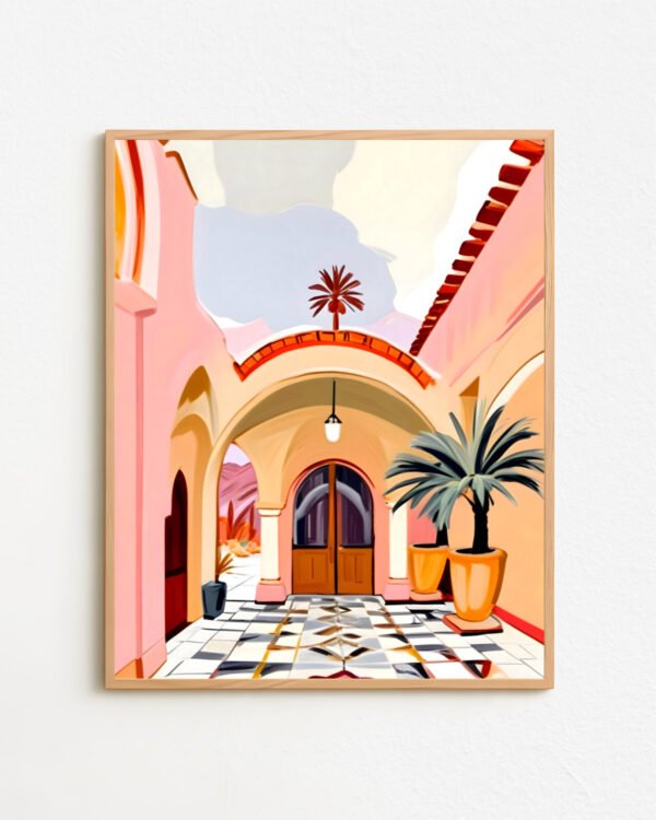 Shop Turkish courtyard architecture pastel building painting small batch graphic Art Print, Canvas Print & Fabric Print - exclusively available at 83oranges.com by artist Uma Gokhale India