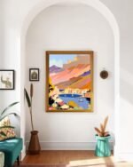Shop Harbor view scenic landscape nature painting small batch graphic Art Print, Canvas Print, Commercial digital license & Instant download printable - exclusively available at 83oranges.com by artist Uma Gokhale India