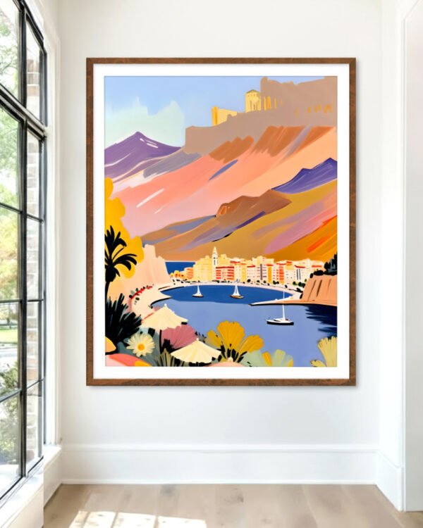 Shop Harbor view scenic landscape nature painting small batch graphic Art Print, Canvas Print, Commercial digital license & Instant download printable - exclusively available at 83oranges.com by artist Uma Gokhale India