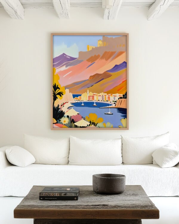 Shop Harbor view scenic landscape nature painting small batch graphic Art Print, Canvas Print, Commercial digital license & Instant download printable - exclusively available at 83oranges.com by artist Uma Gokhale India