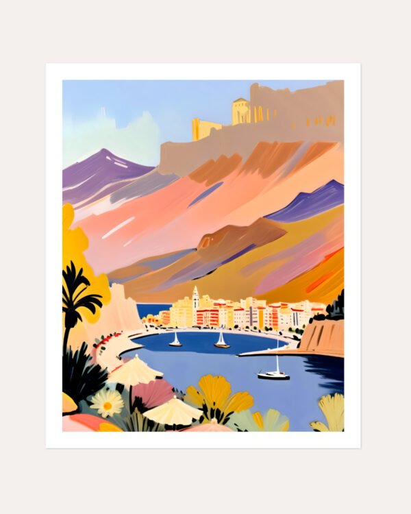 Shop Harbor view scenic landscape nature painting small batch graphic Art Print, Canvas Print, Commercial digital license & Instant download printable - exclusively available at 83oranges.com by artist Uma Gokhale India