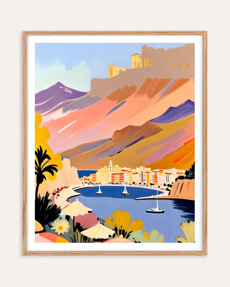 Shop Harbor view scenic landscape nature painting small batch graphic Art Print, Canvas Print, Commercial digital license & Instant download printable - exclusively available at 83oranges.com by artist Uma Gokhale India