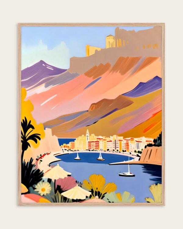 Shop Harbor view scenic landscape nature painting small batch graphic Art Print, Canvas Print, Commercial digital license & Instant download printable - exclusively available at 83oranges.com by artist Uma Gokhale India