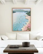 Shop summer beach coast swim scenic landscape nature painting small batch graphic Art Print, Canvas Print, Commercial digital license & Instant download printable - exclusively available at 83oranges.com by artist Uma Gokhale India