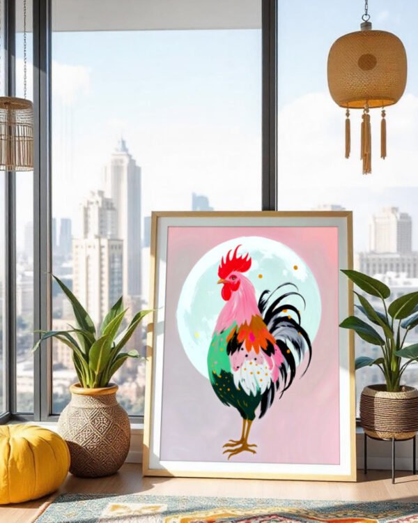 Shop colorful rooster chicken farm animals pet Art Print, Canvas Print & Fabric Print - exclusively available at 83oranges.com by artist Uma Gokhale India