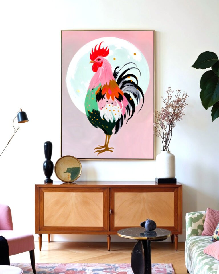 Shop colorful rooster chicken farm animals pet Art Print, Canvas Print & Fabric Print - exclusively available at 83oranges.com by artist Uma Gokhale India