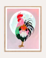 Shop colorful rooster chicken farm animals pet Art Print, Canvas Print, Commercial digital license & Instant download printable - exclusively available at 83oranges.com by artist Uma Gokhale India