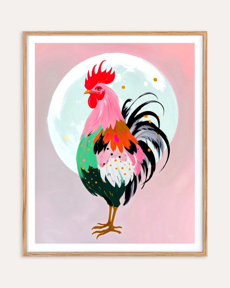 Shop colorful rooster chicken farm animals pet Art Print, Canvas Print, Commercial digital license & Instant download printable - exclusively available at 83oranges.com by artist Uma Gokhale India