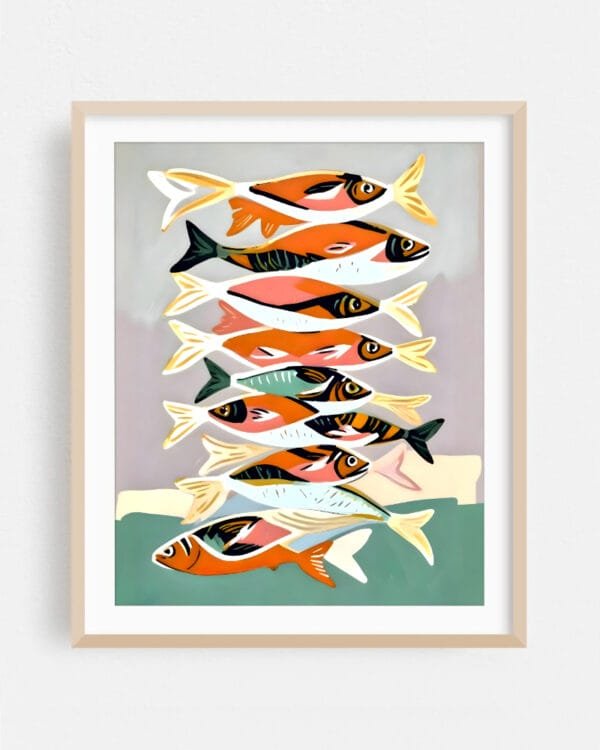 Shop Sardines meet up fish painting small batch graphic Art Print, Canvas Print & Fabric Print - exclusively available at 83oranges.com by artist Uma Gokhale India