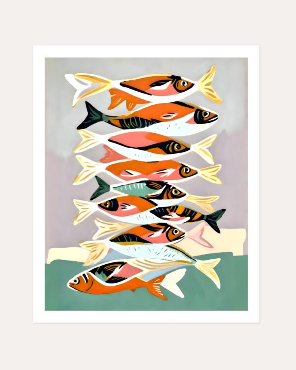Shop Sardines meet up fish painting small batch graphic Art Print, Canvas Print, Commercial digital license & Instant download printable - exclusively available at 83oranges.com by artist Uma Gokhale India