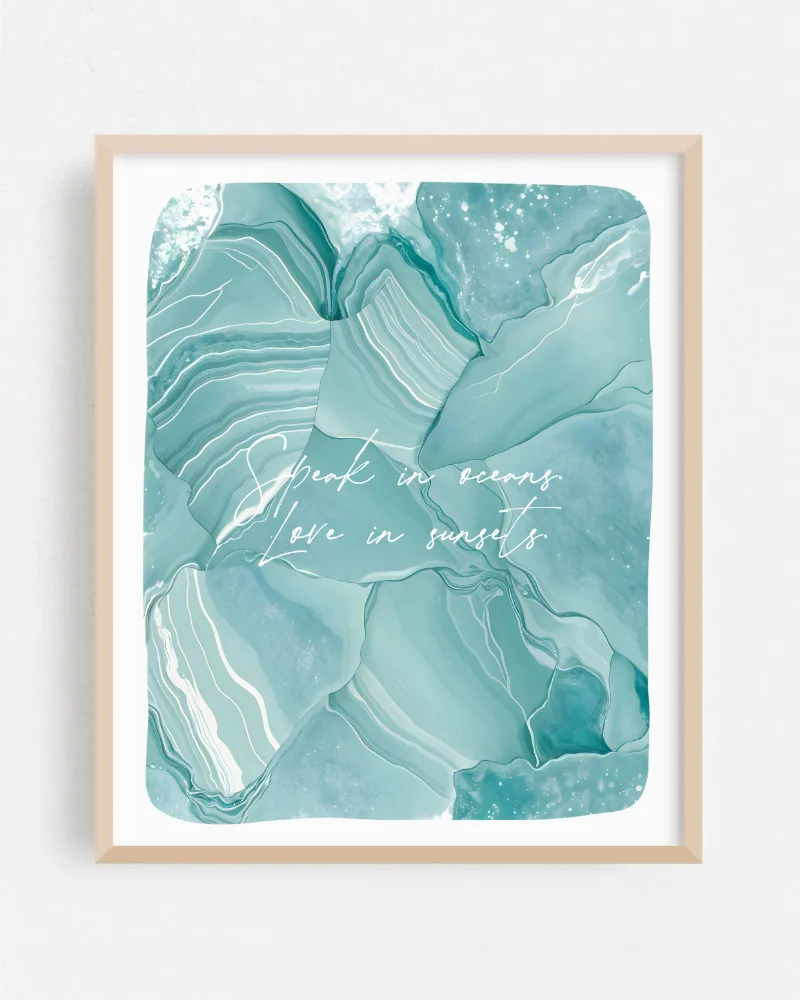 Shop beachy Speak in oceans, love in sunsets typography lettering hand-written quote selflove Art Print, Canvas Print & Fabric Print - exclusively available at 83oranges.com by artist Uma Gokhale India