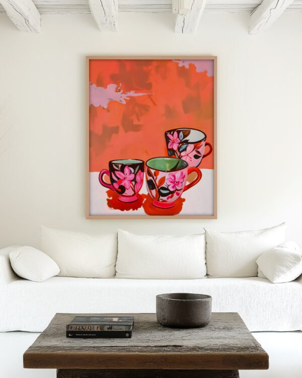 Shop Threesome tea party prep eclectic bohemian maximalist painting small batch graphic Art Print, Canvas Print, Commercial digital license & Instant download printable - exclusively available at 83oranges.com by artist Uma Gokhale India