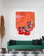 Shop Threesome tea party prep eclectic bohemian maximalist painting small batch graphic Art Print, Canvas Print, Commercial digital license & Instant download printable - exclusively available at 83oranges.com by artist Uma Gokhale India