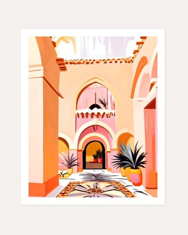 Shop Turkish courtyard architecture pastel building painting small batch graphic Art Print, Canvas Print, Commercial digital license & Instant download printable - exclusively available at 83oranges.com by artist Uma Gokhale India