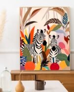 Shop colorful zebras in the jungle pastel botanical nature painting Art Print, Canvas Print & Fabric Print - exclusively available at 83oranges.com by artist Uma Gokhale India