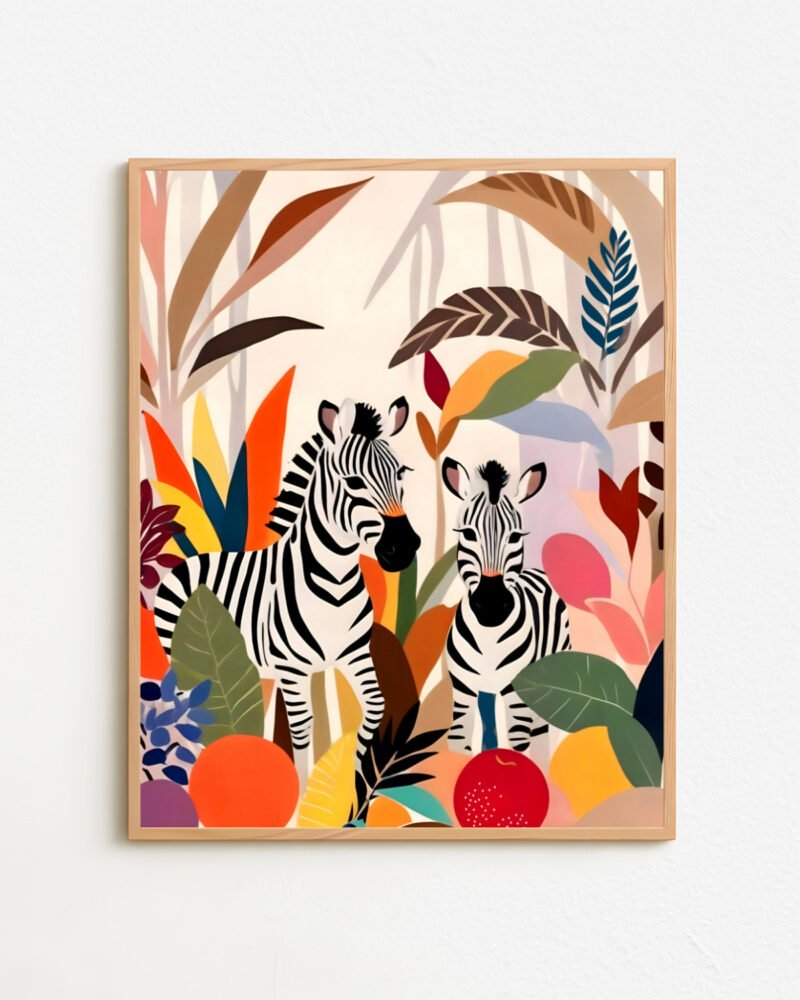 Shop colorful zebras in the jungle pastel botanical nature painting Art Print, Canvas Print & Fabric Print - exclusively available at 83oranges.com by artist Uma Gokhale India