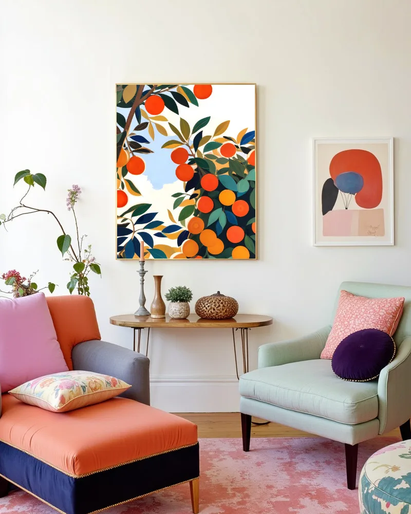 Shop Orange grove Botanical Nature Art Print, Canvas Print & Fabric Print - exclusively available at 83oranges.com by artist Uma Gokhale India