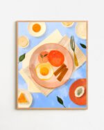 Shop sunny side up breakfast food tabletopPainting Art Print, Canvas Print - available at 83oranges.com by artist Uma Gokhale India